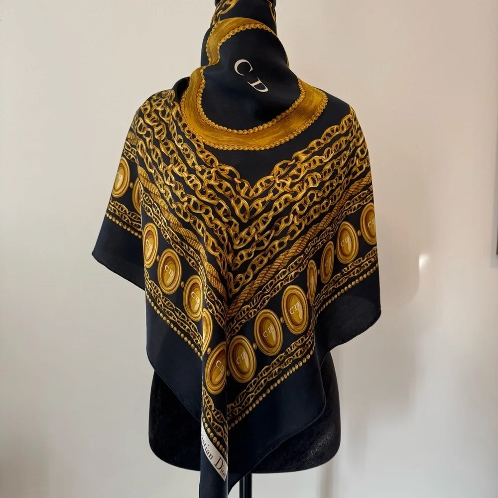 Authentic Christian Dior Charcoal and Mustard Scarf